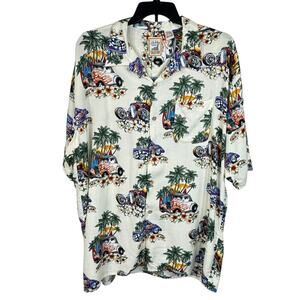 Island Collection Mens XXX-Large Hawaiian Button-Up Shirt Hot Rods Cars Floral